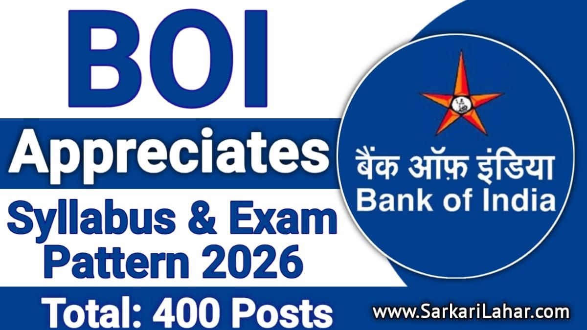 Bank of India Apprentice Syllabus 2026 और Exam Pattern यहाँ देखें। Bank of India Apprentices Recruitment 2025, Sarkari Lahar