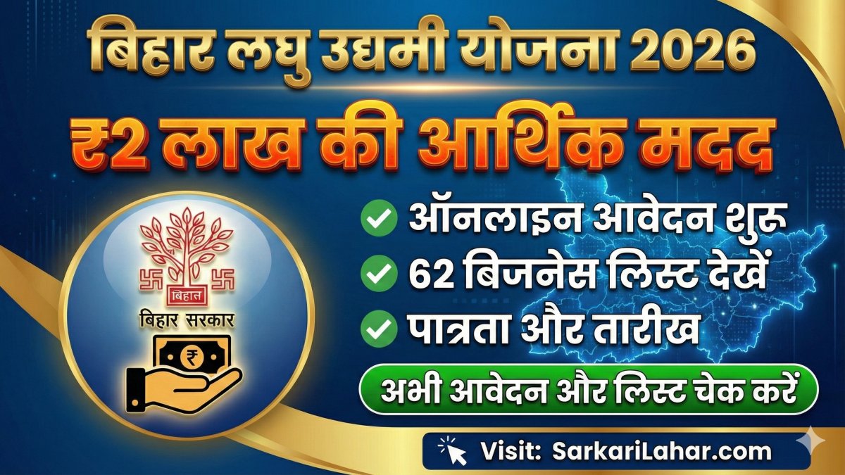 Bihar Laghu Udyami Yojana 2026: बिहार लघु उद्यमी योजना सरकार दे रही है ₹2 लाख की मदद, जानिए पात्रता, आवेदन की पूरी जानकारी, Sarkari Lahar