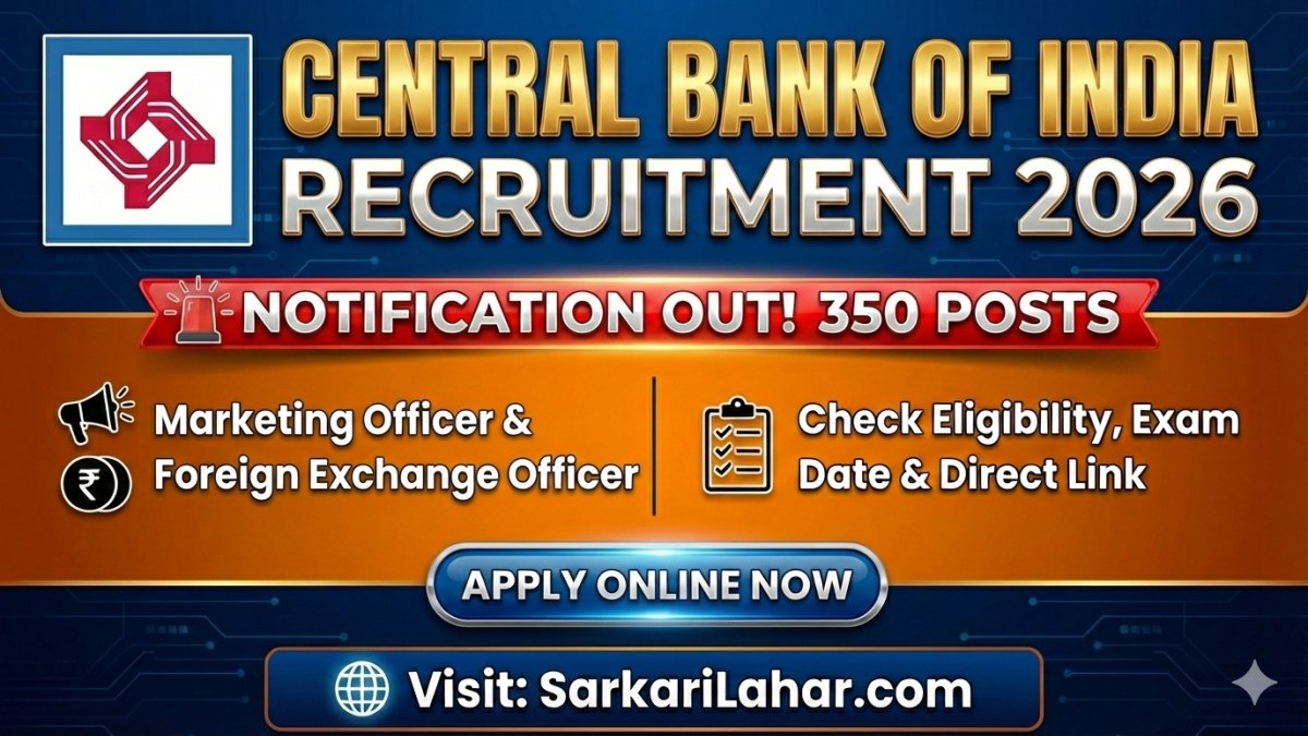 Central Bank of India Recruitment 2026 Notification Out! Apply online for 350 Marketing & Forex Officer, Sarkari Result, Sarkari Lahar