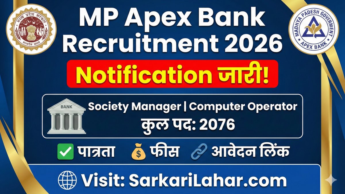MP Apex Bank Recruitment 2026: Apply Online for 2076 Posts, MP Apex Bank Notification 2026, Sarkari Lahar, Sarkari Result