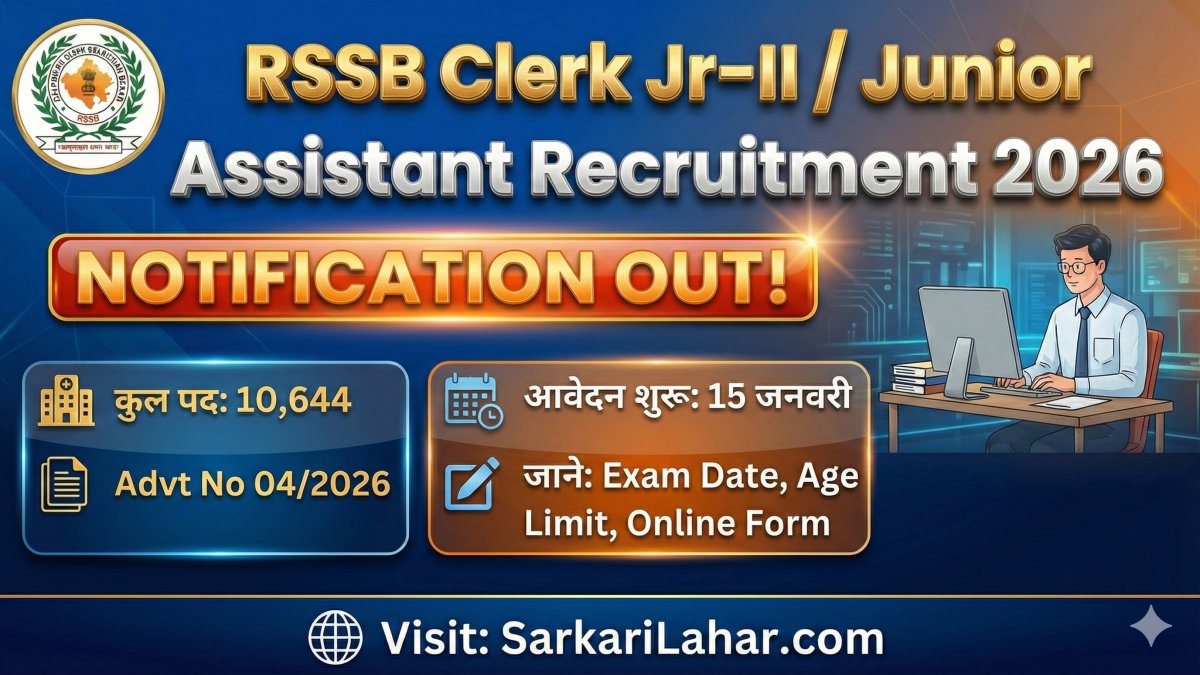 RSSB Clerk Jr-II / Junior Assistant Recruitment 2026: Notification Out, Apply Online for 10,644 Posts, Sarkari Lahar